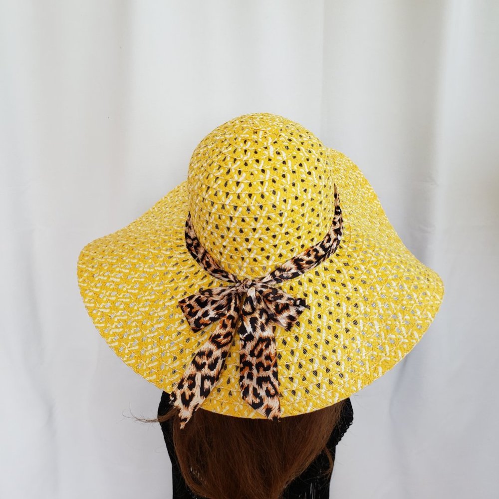 Wide Brim Animal print ribbon Sun hat. Floppy hat